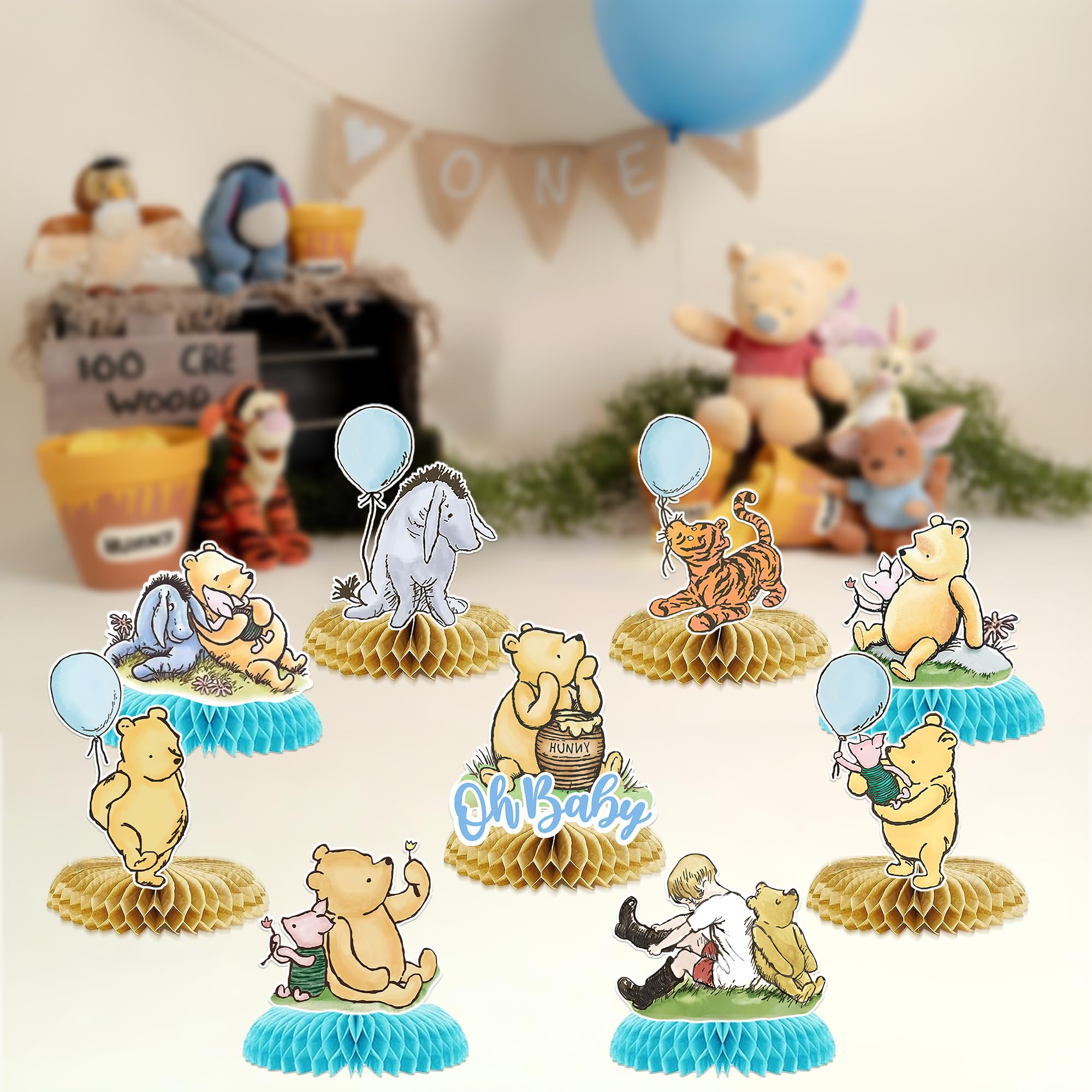 9Pcs Winnie Centerpieces for Baby Shower Decorations Boys Table Centerpieces for Birthday Decorations