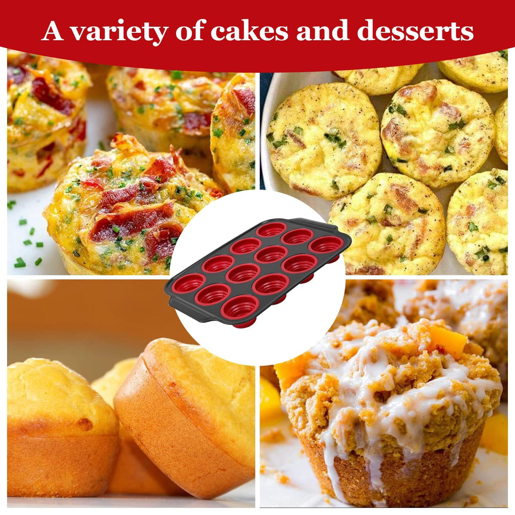YiYeraio 12 Cups Silicone Muffin Pans for Baking with Metal Frame, Egg Bite Molds, Cupcake Pans Regular Size, Muffin Tins Easy to Pop Nonstick Non Toxic Bakeware for Oven Dishwasher Safe
