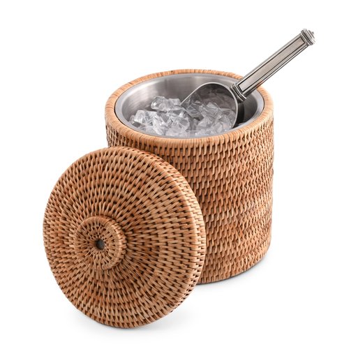 Vagabond House Rattan Wicker Ice Bucket: Durable, Double Wall, Stainless Lined, Boho Style Beach Essentials for Outdoor Use, Perfect for Beach House