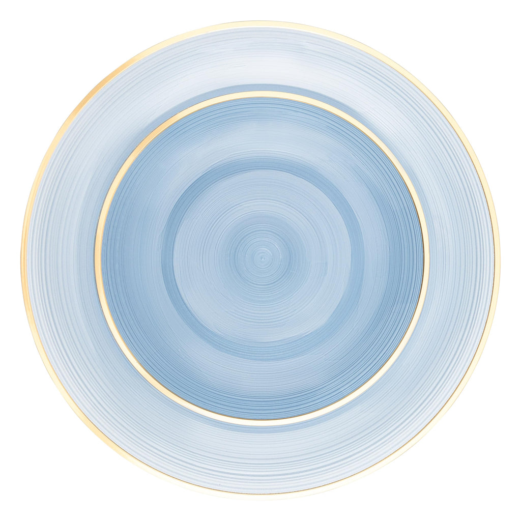 PLASTICPRO 32 Pieces Crystal Design Plastic Plates Combo Pack 7 inch and 10 inch Gold Rim Elegant Disposable Plates, Transparent Blue
