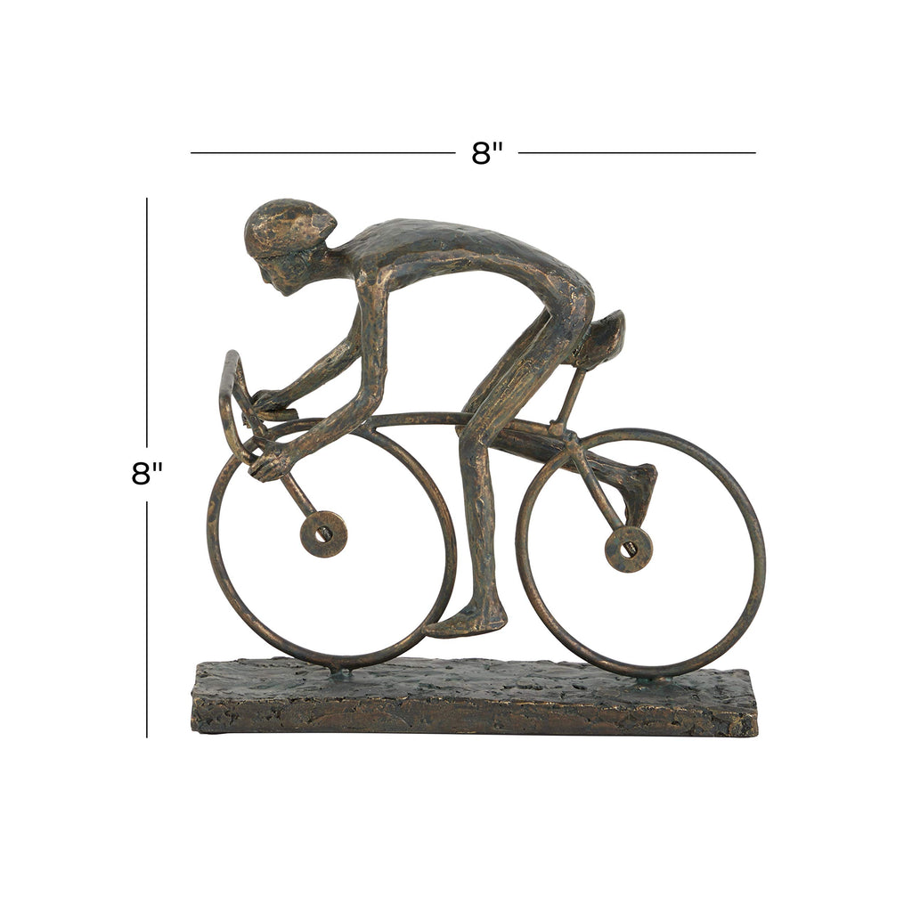 Deco 79 Polystone People Decorative Sculpture Home Decor Statue with Bike, Accent Figurine 9" x 3" x 8", Bronze