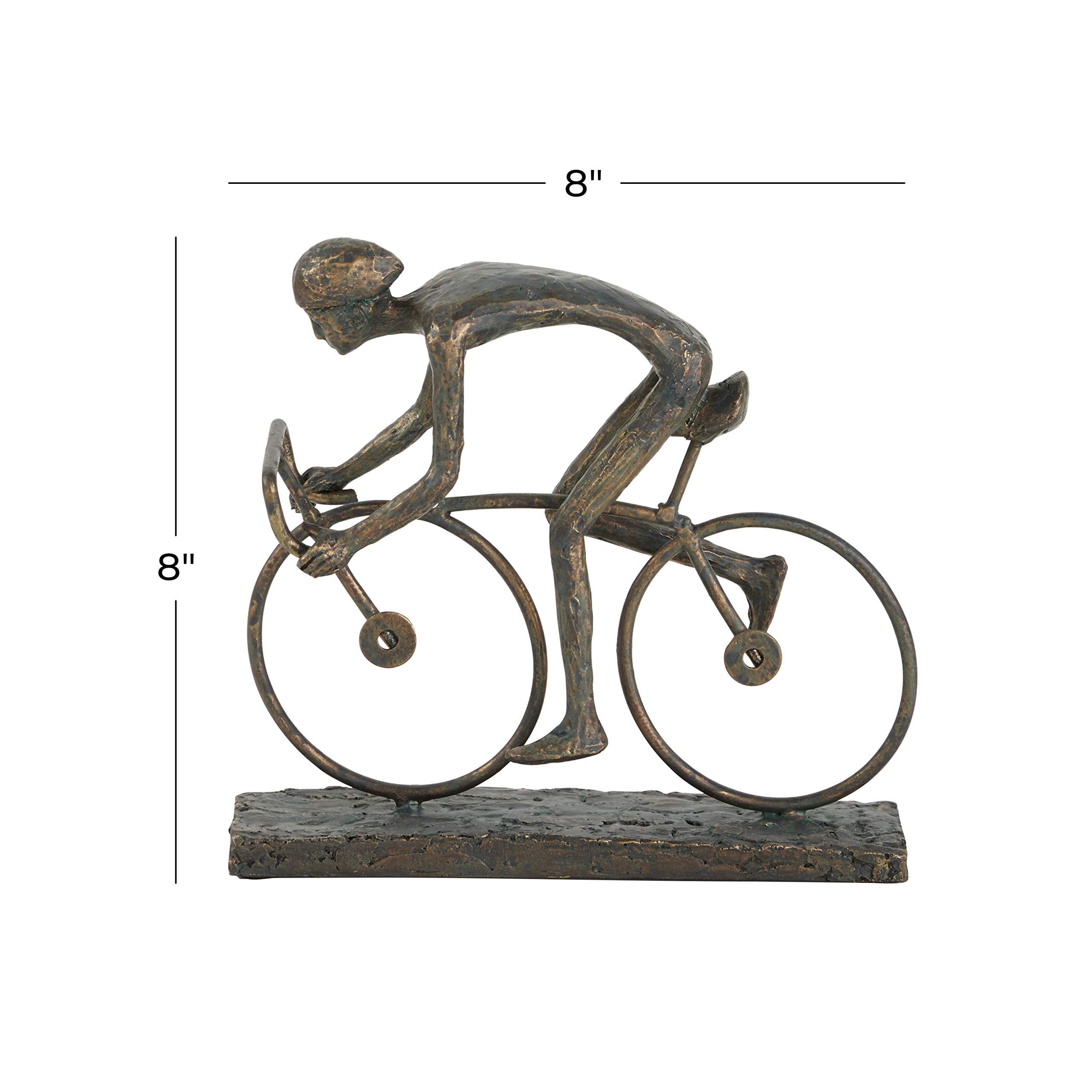Deco 79 Polystone People Decorative Sculpture Home Decor Statue with Bike, Accent Figurine 9" x 3" x 8", Bronze