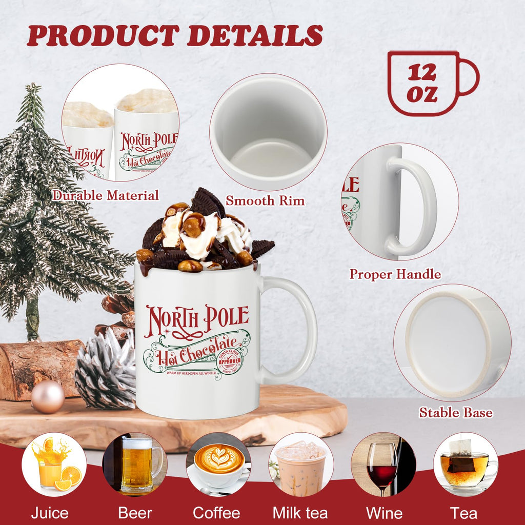 Yaomiao 16 Pcs North Pole Mug Hot Chocolate Mug Christmas Coffee Cup Christmas Gifts Santa Xmas Ceramic Cups with Handle for Women Men Team Employee Teacher Nurse