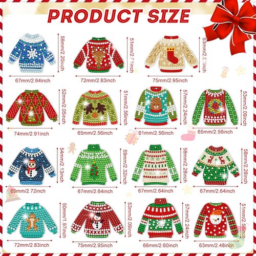 Estune 15 Pcs Christmas Diamond Painting Keychain Kits - DIY 5D Art for Holiday Decor & Gifts