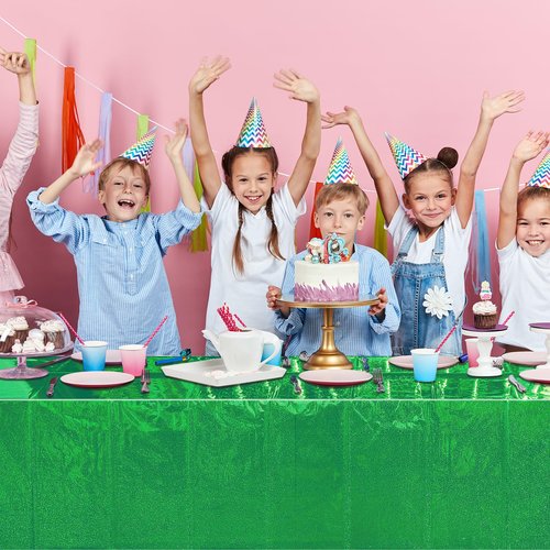 3 Pack Iridescent Green Plastic Tablecloths, Shiny Disposable Laser Rectangle Table Covers, Holographic Foil Tablecloth for St. Patrick's Day Birthday Christmas Witch Theme Party, 54x108Inch