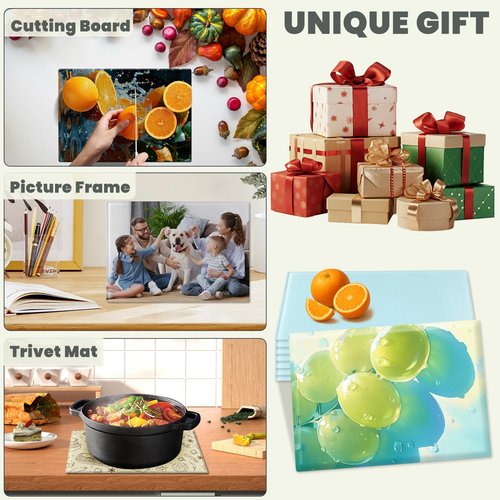 AceSubli 6 Pcs Sublimation Cutting Board Blanks 11x15, Textured Tempered Glass Cutting Board for Kitchen, Personalized Decor as Sublimation Picture Frame, Trivet, Gift, Individual Package & Anti Slip