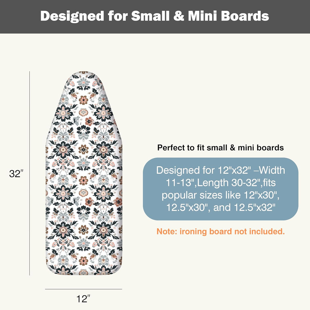 UniSimp Ironing Board Cover - Heat Resistant Cotton Canvas with Padding | 12"x32" Floral Design