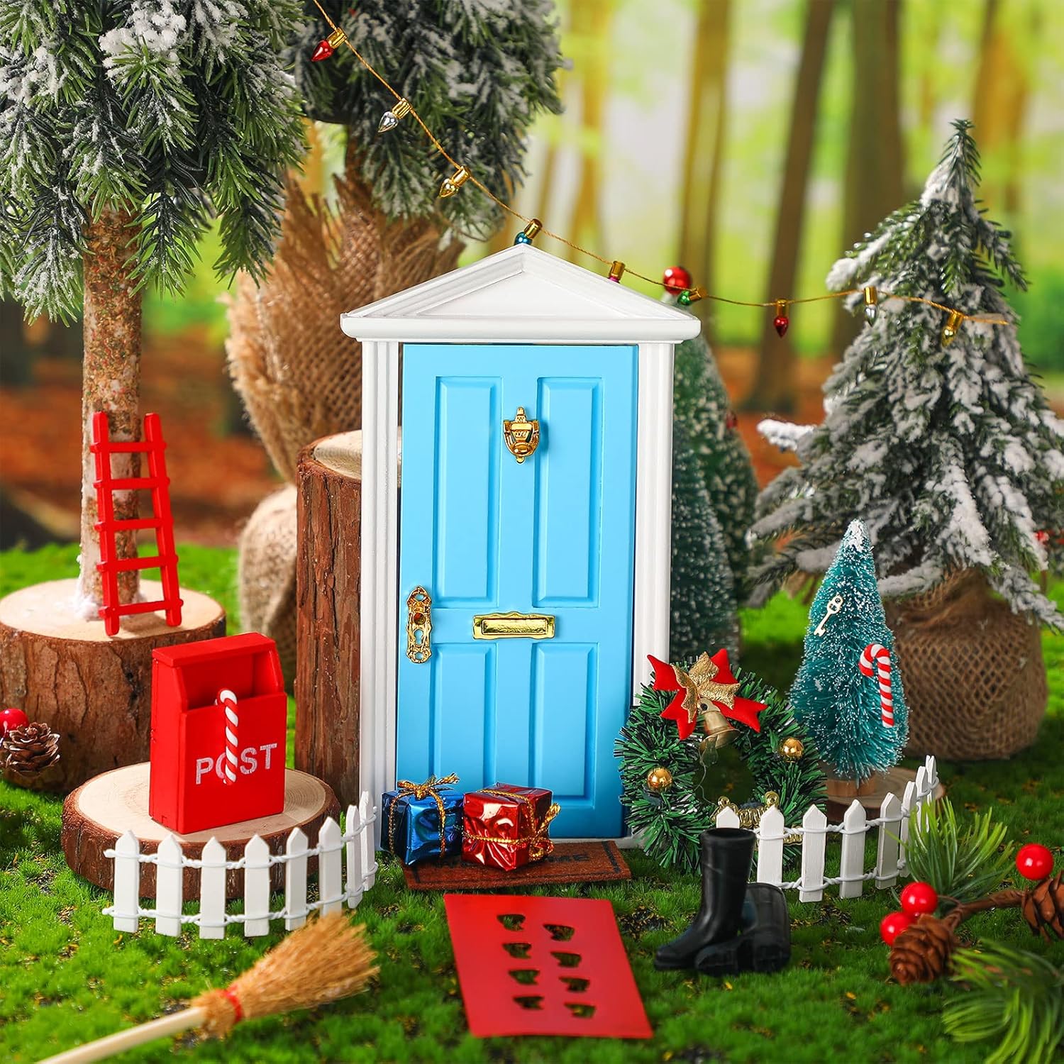 Skiennix 20 Pcs Christmas Elf Fairy Doors - Enchanted Miniature Outdoor Decor for Kids | Red & Blue