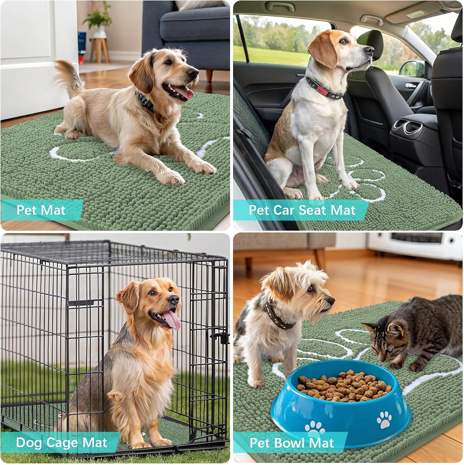 OLANLY Dog Door Mat - Muddy Paws Absorbent Chenille Doormat | Non-Slip, Quick Dry, 30x20, Olive Green