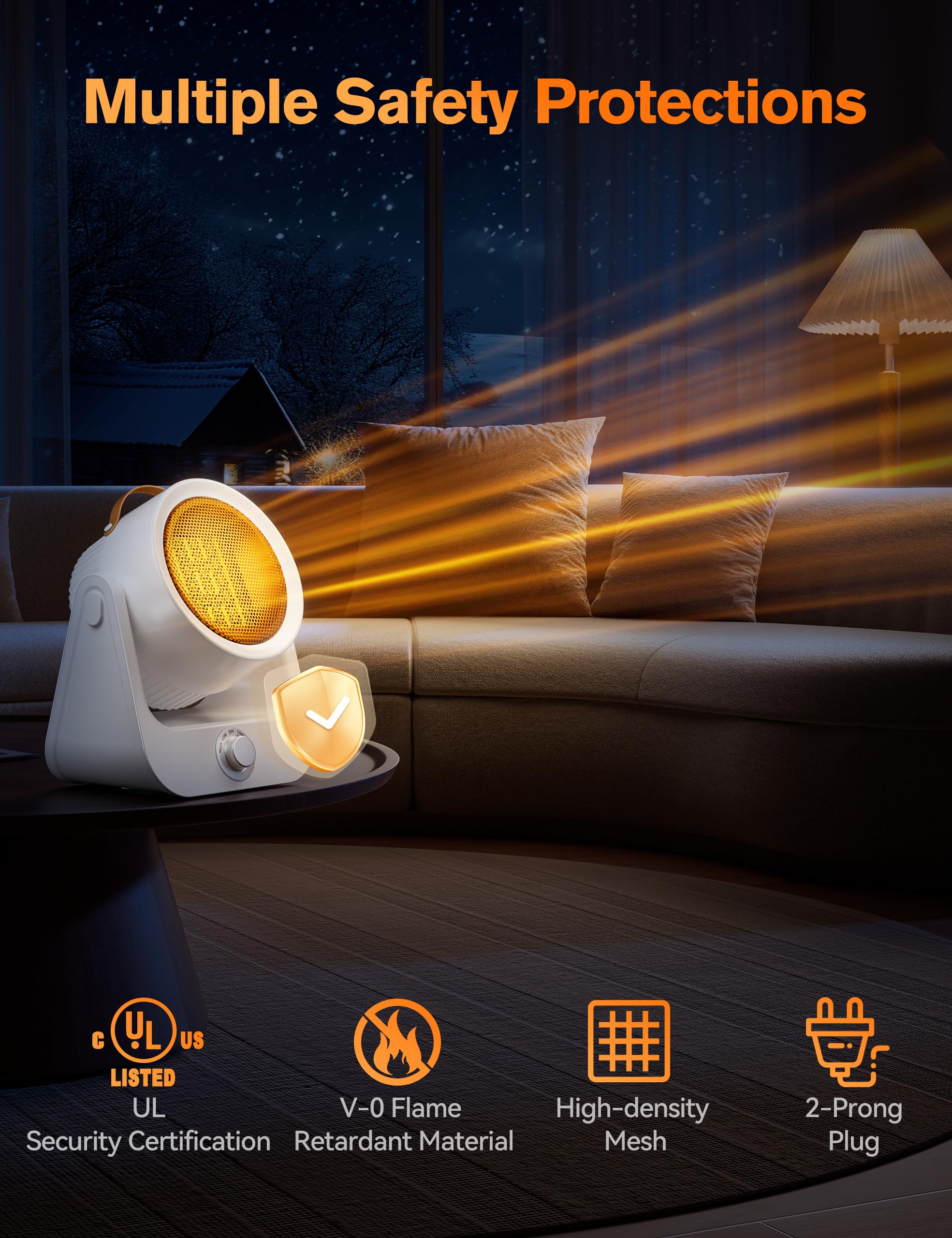 Electric Space Heaters For Indoor Use, 100°unlimited Oscillating, 2S Instant Heating, 1500WPTC Ceramic Electric Patio Heaters For HomeOffice, Tip-Over & Overheat Protection, 2 Heating Modes, SnowWhite