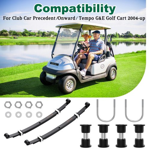 10L0L Golf Cart Heavy Duty 4-Leaf Rear Leaf Spring Kit for Club Car Precedent/Onward/Tempo 2004-up, with Bushings Sleeves U Bolts, Replace OEM 102509301 102513001