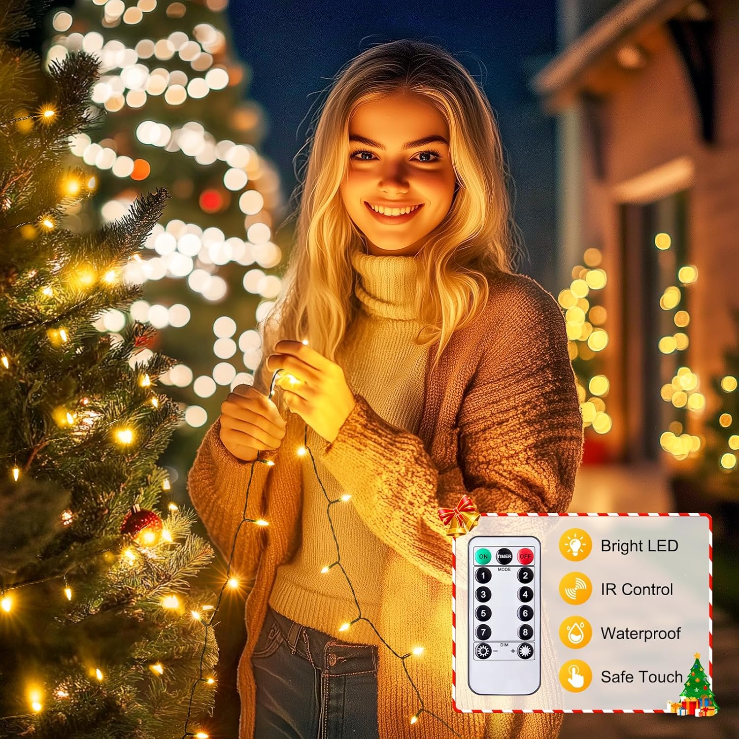 Minetom LED Christmas Lights - 39 FT 100 LED Warm White String Lights with Remote & USB Power