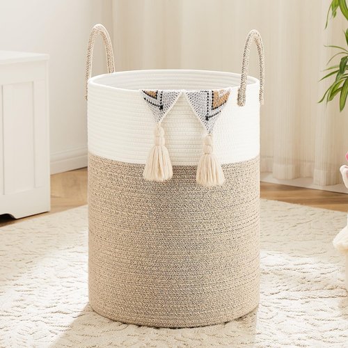 Artfeel Woven Cotton Rope Laundry Basket - 60L Hamper for Stylish Storage of Clothes, Toys & Blankets