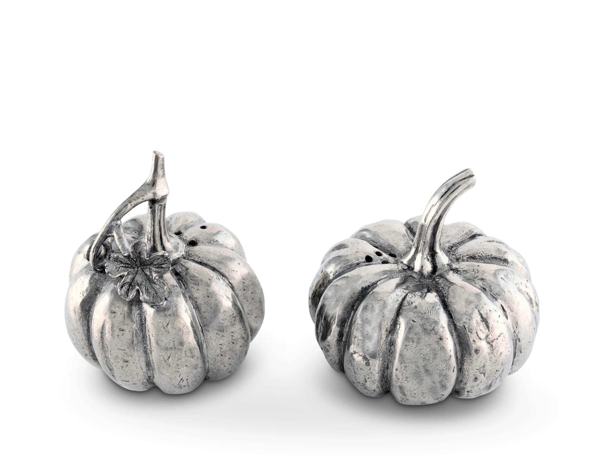 Vagabond House Pewter Harvest Pumpkin Salt and Pepper Metal Shaker Set Thanksgiving Fall Tableware S/P Shaker 2.25 inch Tall