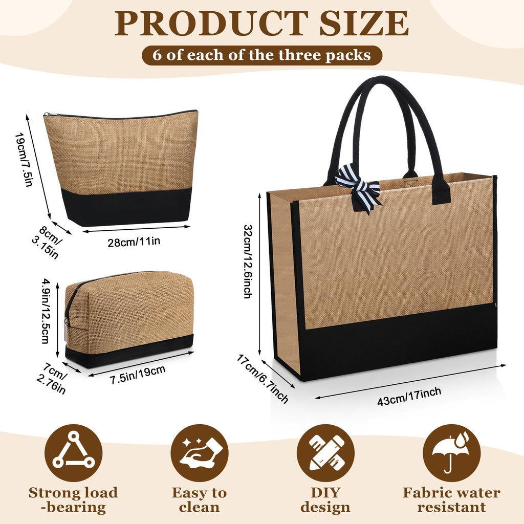 Locmeo 18 Pcs Burlap Tote Bags Bulk and Makeup Bag Set Large DIY Jute Tote Personalized Gift for Wedding Bridesmaid Women(White)