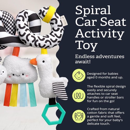 Itzy Ritzy Spiral Car Seat & Stroller Activity Toy - Engaging Hanging Toy with Mirror & Textured Ribbons for Infants