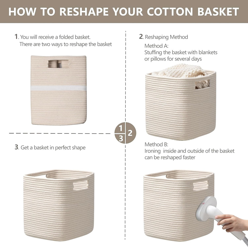 UBBCARE Storage Cubes Set of 4 - 13" Cotton Rope Baskets for Organizing Toys & Books | Beige