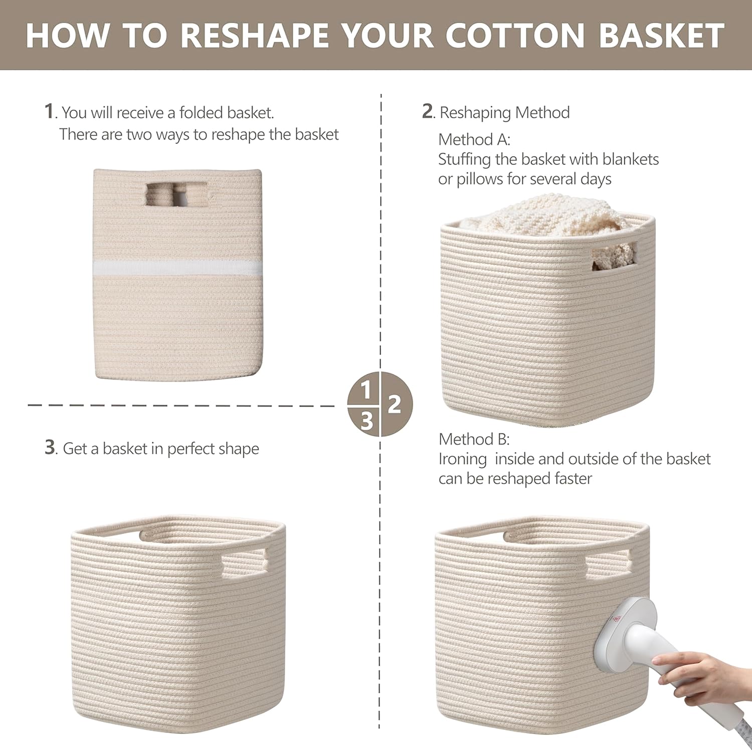 UBBCARE Storage Cubes Set of 4 - 13" Cotton Rope Baskets for Organizing Toys & Books | Beige
