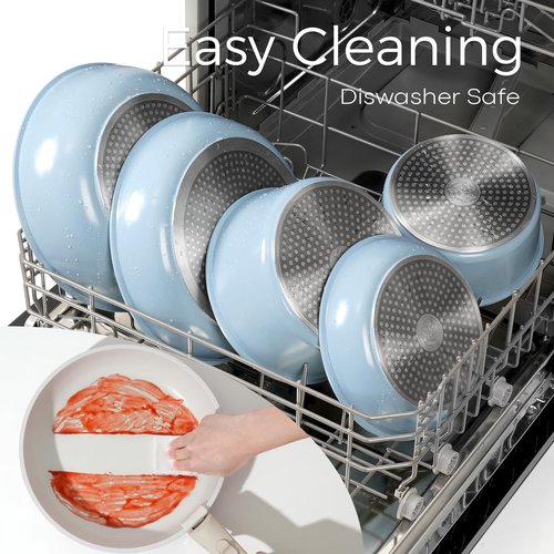 SODAY 15Pcs Pots and Pans Set Non Stick, Cookware Sets with Detachable Handle, Nonstick RV Kitchen Cooking Tools Removable Handles, Oven Safe, Induction Fast, Stackable Induction Cookware, Blue