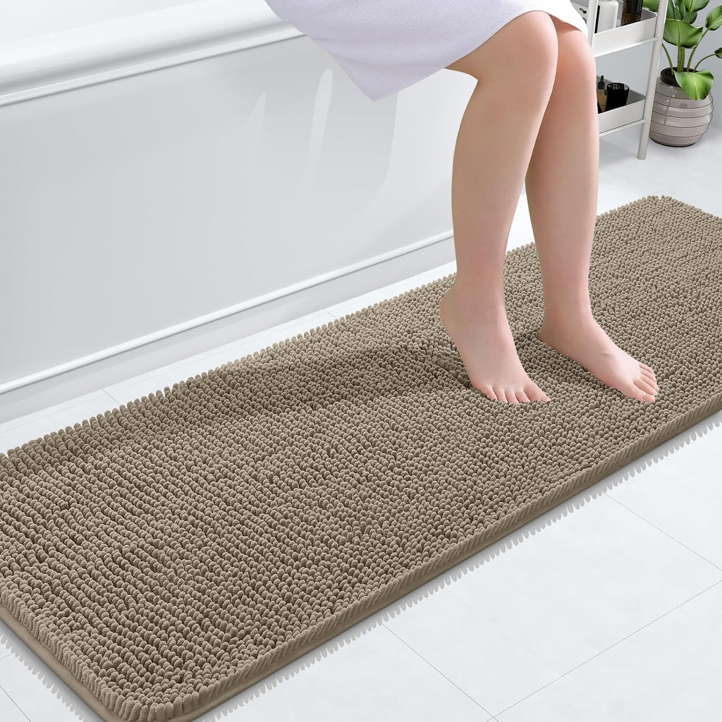 OLANLY Bathroom Runner Rugs - Soft Absorbent Chenille Bath Mats | Quick Dry, Machine Washable, 59x20 in Warm Taupe