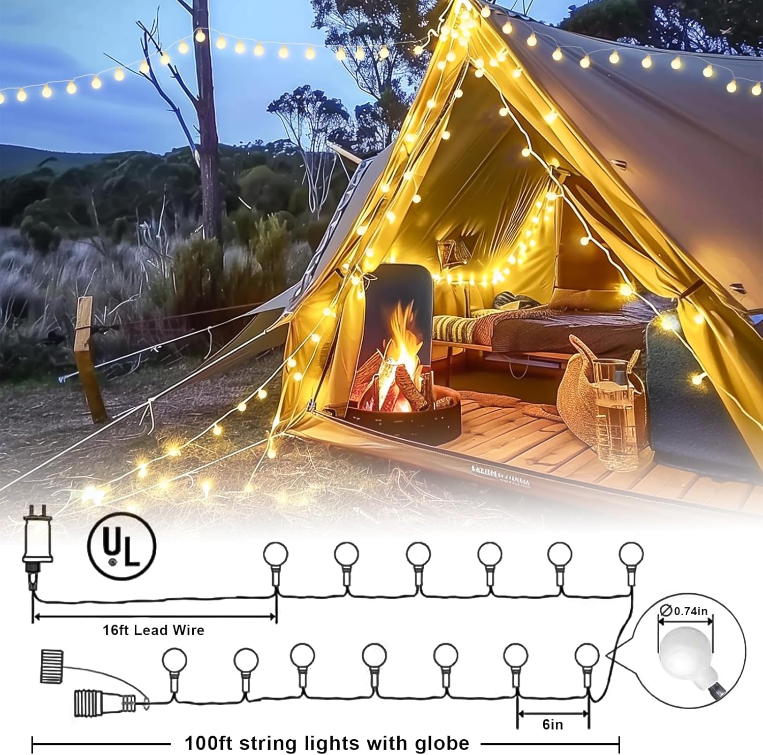 Skiennix 100ft Globe String Lights - Waterproof 200 LED Fairy Lights with Remote | Warm White for Indoor/Outdoor Decor