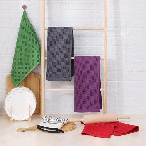 Homaxy 100% Cotton Waffle Weave Dish Towels - Ultra Soft & Absorbent, 13 x 28 Inches, 4-Pack | Grass Green