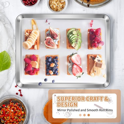 Deedro Stainless Steel Baking Sheet Set - Heavy Duty, Non-Toxic & Easy Clean | 16 x 12 Inch, Rust-Free