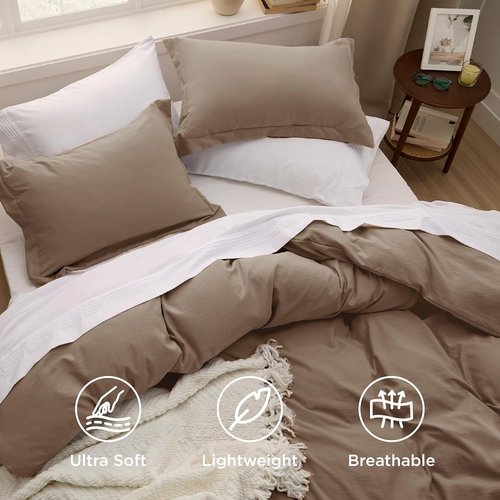 Bedsure Coffee Duvet Cover - Extra Soft Twin/Twin XL Bedding Set with Zipper Closure & Pillow Sham