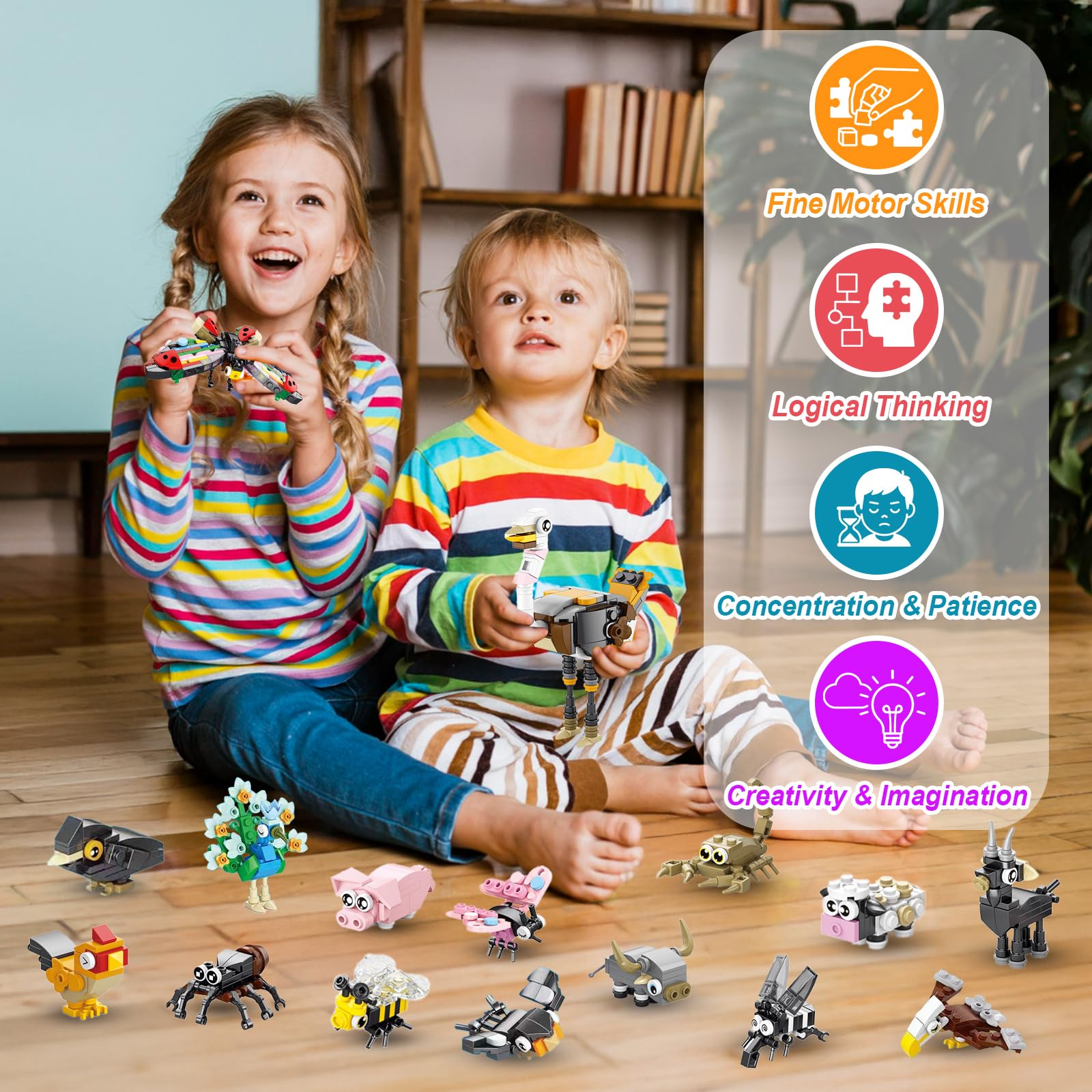 40 Packs Party Favors for Kids – 999+ PCS Animal Building Blocks, 4 Themes: Ocean Birds Insects Farm – DIY Toys for Boys Girls Ages 6-12, Goodie Bag Stuffers, Classroom Prizes, Easter Basket Stuffers