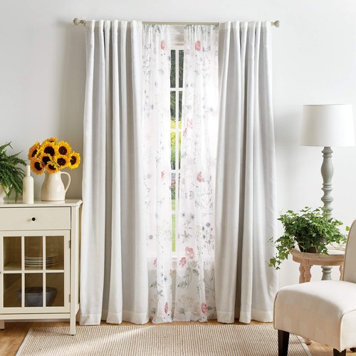 Martha Stewart Marthas Garden Floral Semi-Sheer Rod Pocket Window Curtain Panel Pair, 95", Multi
