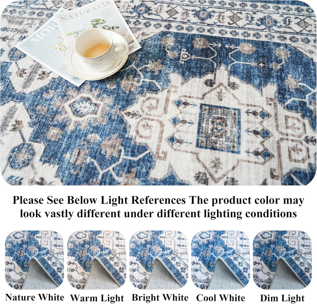 Skiennix 2x5 Washable Hallway Runner Rug - Ultra Soft Non-Slip Carpet for Entryway & Kitchen | Blue