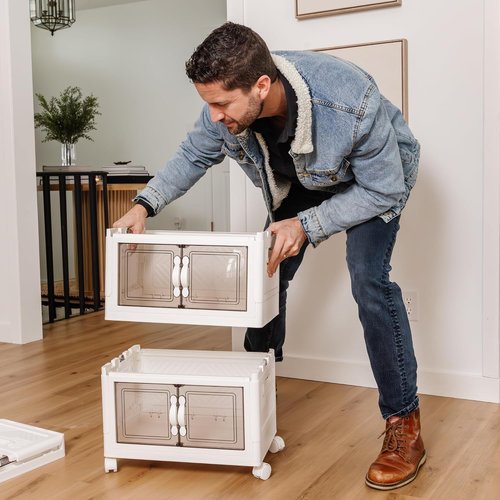 DALMAN 26QT Stackable Storage Bins with Lids - 3-Tier Wheeled Organizer for Versatile Storage Solutions