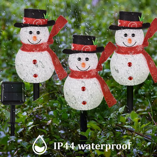 LIGHTSHINE 3PCS Snowman Shape Solar Christmas Lights Decorations, Solar Landscape Pathway Stakes Lights, Outdoor Christmas Decor for Garden, Yard, Patio, Porch (White)