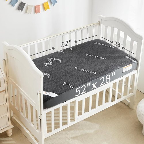 BEDLORE Waterproof Crib Mattress Protector - Ultra Soft Bamboo Viscose Pad Cover | 2 Pack, Dark Gray, 52''x28''