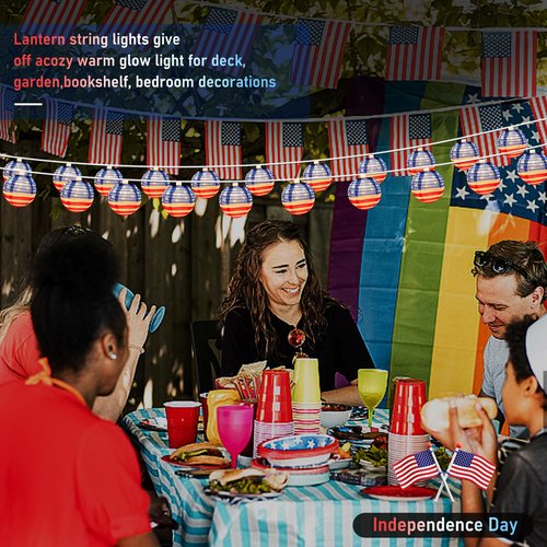 Romasaty 4th of July Decorations Lights, 8.5Ft American Flag Lantern String Lights with 10 Lantern Lights, Plug in Patriotic Light for Indoor Independence Day Party Memorial Day
