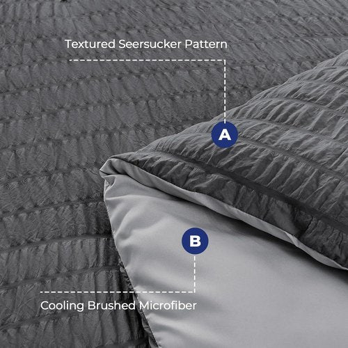 HYMOKEGE Queen Comforter Set - Luxury 7-Piece Bedding Set in Dark Grey/Light Grey for All Seasons