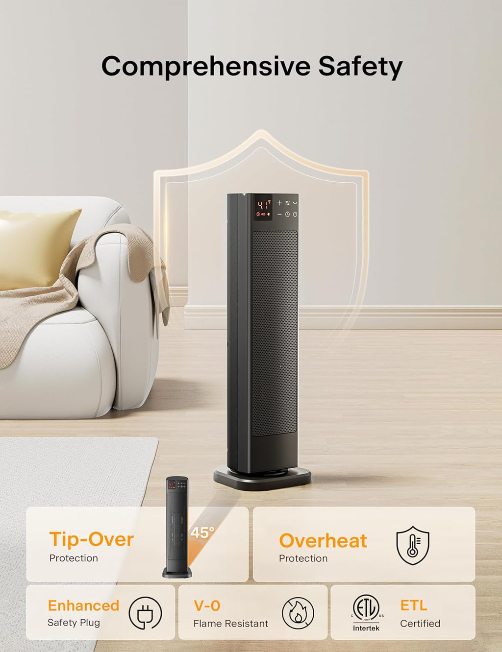 Pelonis Oscillating Ceramic Tower Heater - Programmable Thermostat, Remote Control & Safety Features | 23 Inches, 1500W