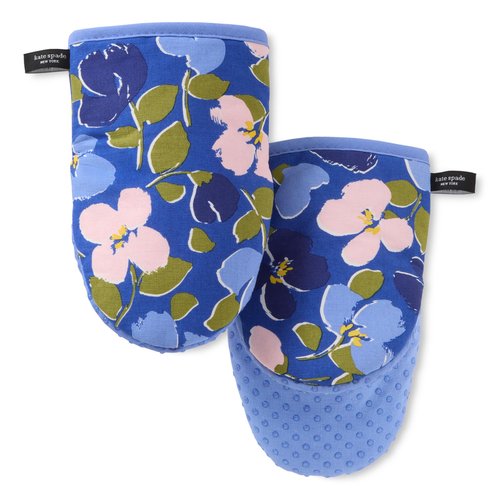 Kate Spade New York Painterly Bouquet Mini Oven Mitt 2-Pack Set, Heat Resistant, 100% Cotton with Printed Non-Slip Silicone Grip, Blue/Green/Rose, 5.5"X8"