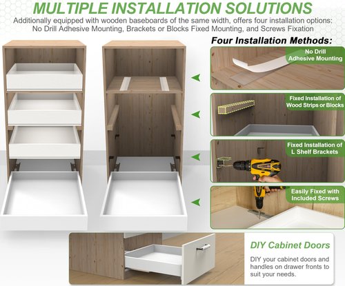 MyLifeUNIT Wooden Pull Out Drawers for Cabinets, 18"W Fully Assembled Pull-Out Cabinet Organizer Shelves, Soft Close Slide Out Drawer for Kitchen Cabinet