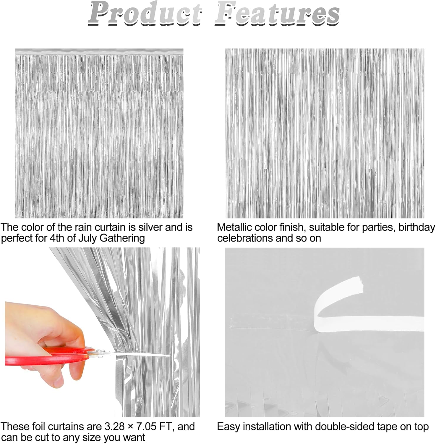 Skiennix Tinsel Backdrop - Silver Fringe Curtains for Birthday Parties | 3.28 FT x 7.05 FT