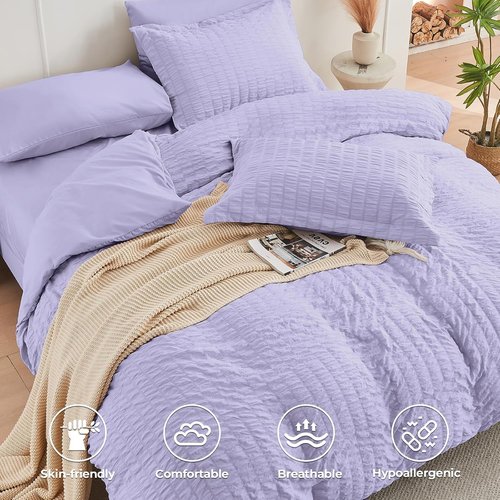 HYMOKEGE Twin XL Comforter Set - Light Purple Seersucker 5-Piece Luxury Bedding Set