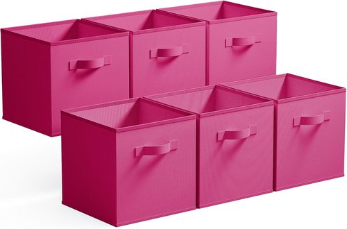 Granny Says 11-Inch Cube Storage Bins - Versatile Fabric Organizers for Kids' Rooms | Rose Red, 6-Pack