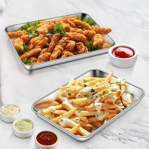 Homikit Baking Sheet Set - 2 Pack Stainless Steel Cookie Trays, 9 x 7 Inches, Non-Stick & Dishwasher Safe