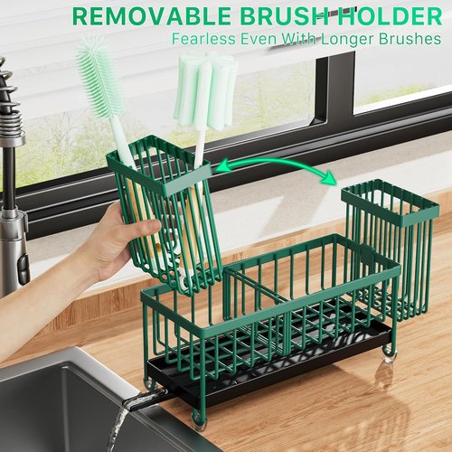 Cisily Kitchen Sink Sponge Holder - Rustproof 304 Stainless Steel Caddy Organizer | Dark Green, 9.25”