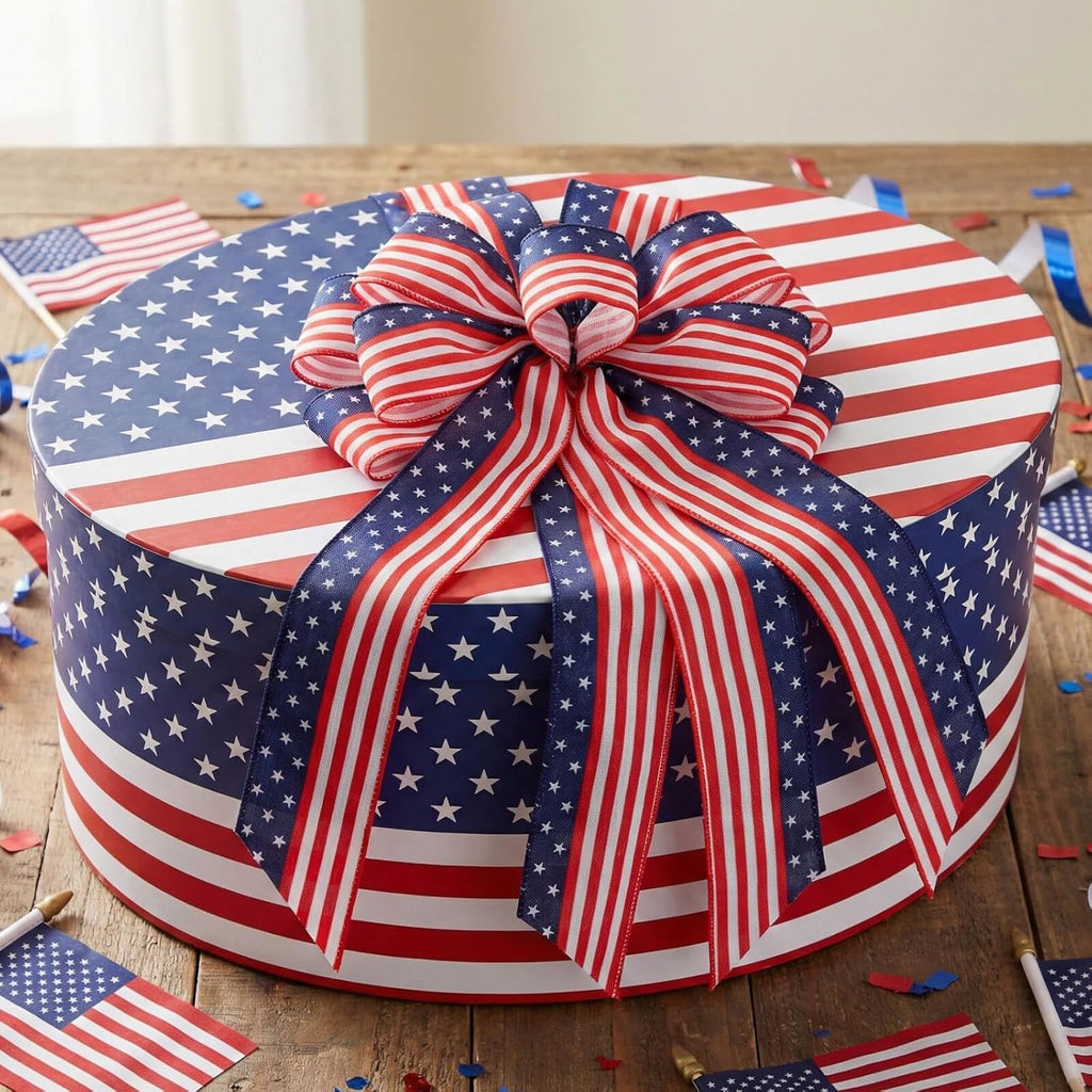 Patriotic Classic Large Red White Blue Bow - 20.87" Wired Edge Pre-Made Flag Bow for Wreaths & Doors
