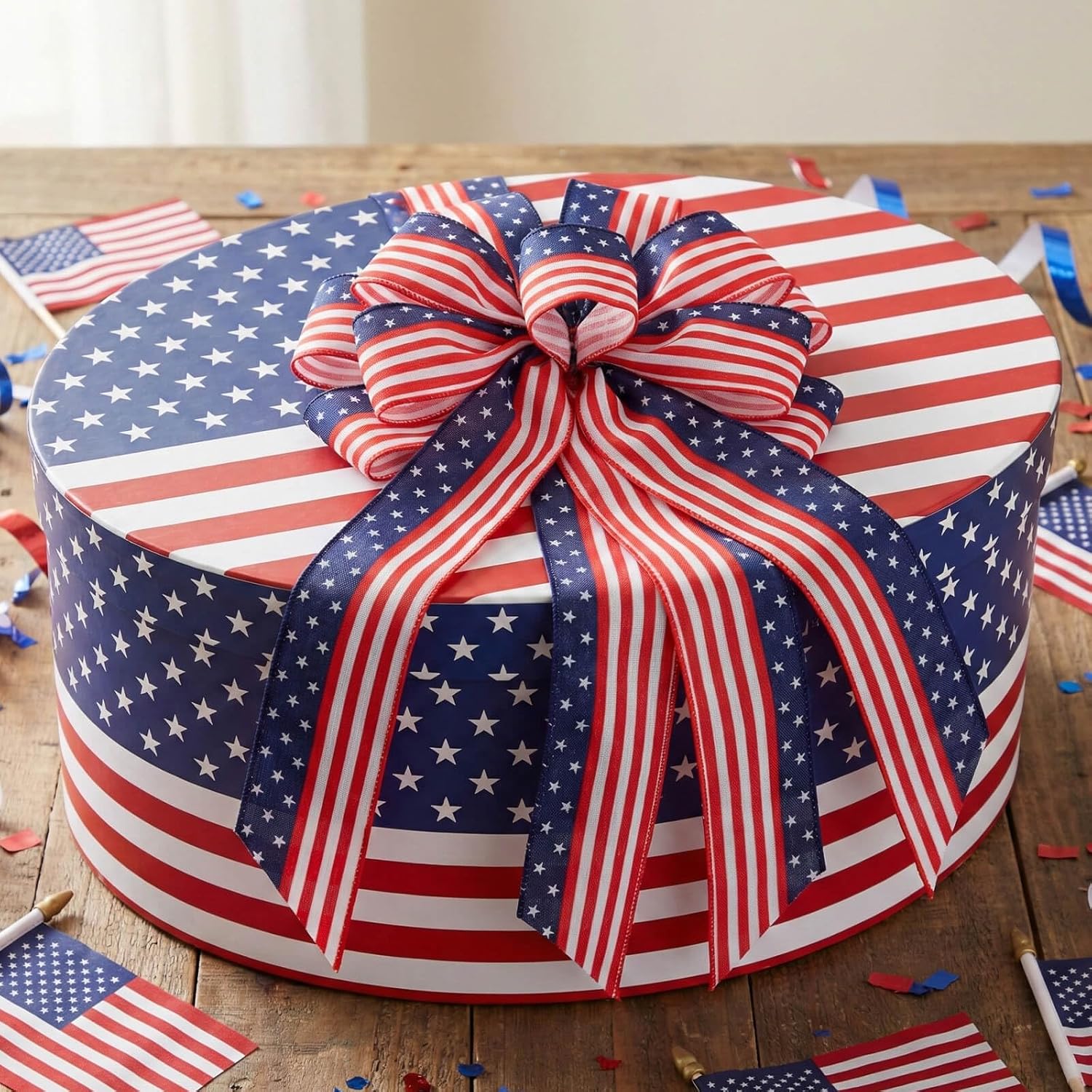 Patriotic Classic Large Red White Blue Bow - 20.87" Wired Edge Pre-Made Flag Bow for Wreaths & Doors