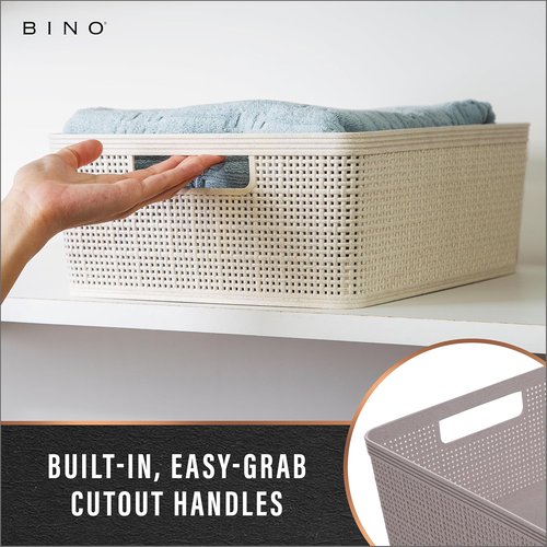 BINO Woven Plastic Basket - Stylish Home Organization | Small Natural Grey, 4-Pack | Space-Saving Design