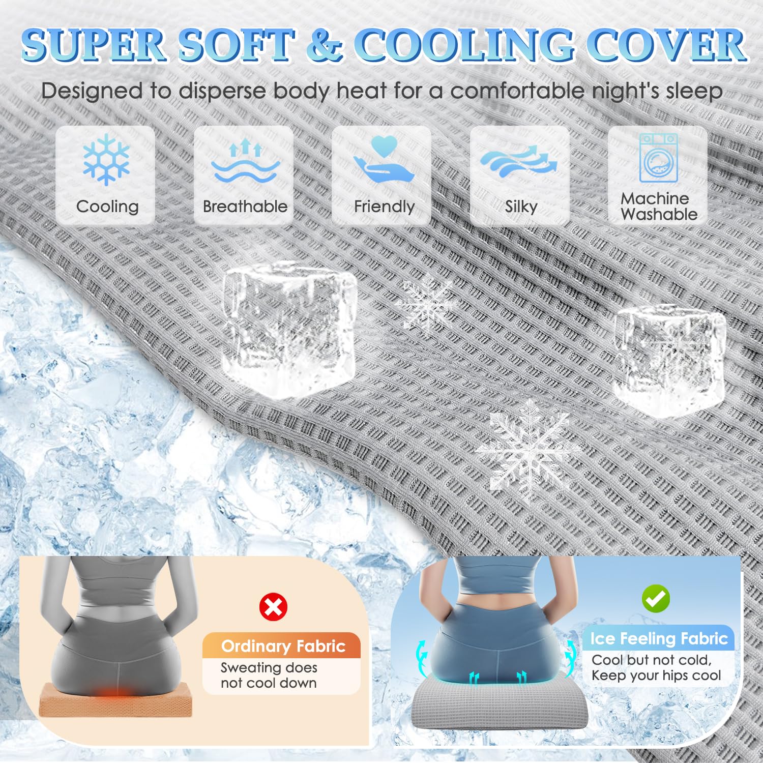 Recliner Chair Cushions For Elderly Long Sitting, Extra Large Cooling Seat Cushion Support For Couch, Armchair - Seniors Chair Thick Foam Pad With Non-slip Base For Tailbone Pressure Relief Pain