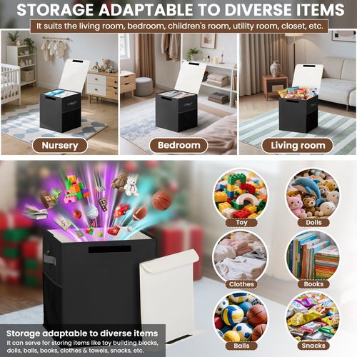 ADEHMDA 40L Large Toy Storage Box with Lid, Large Toy Box Chest for Kids, Girls and Boys, Nursery Room and Living Room, 13"x13" x16" - Black