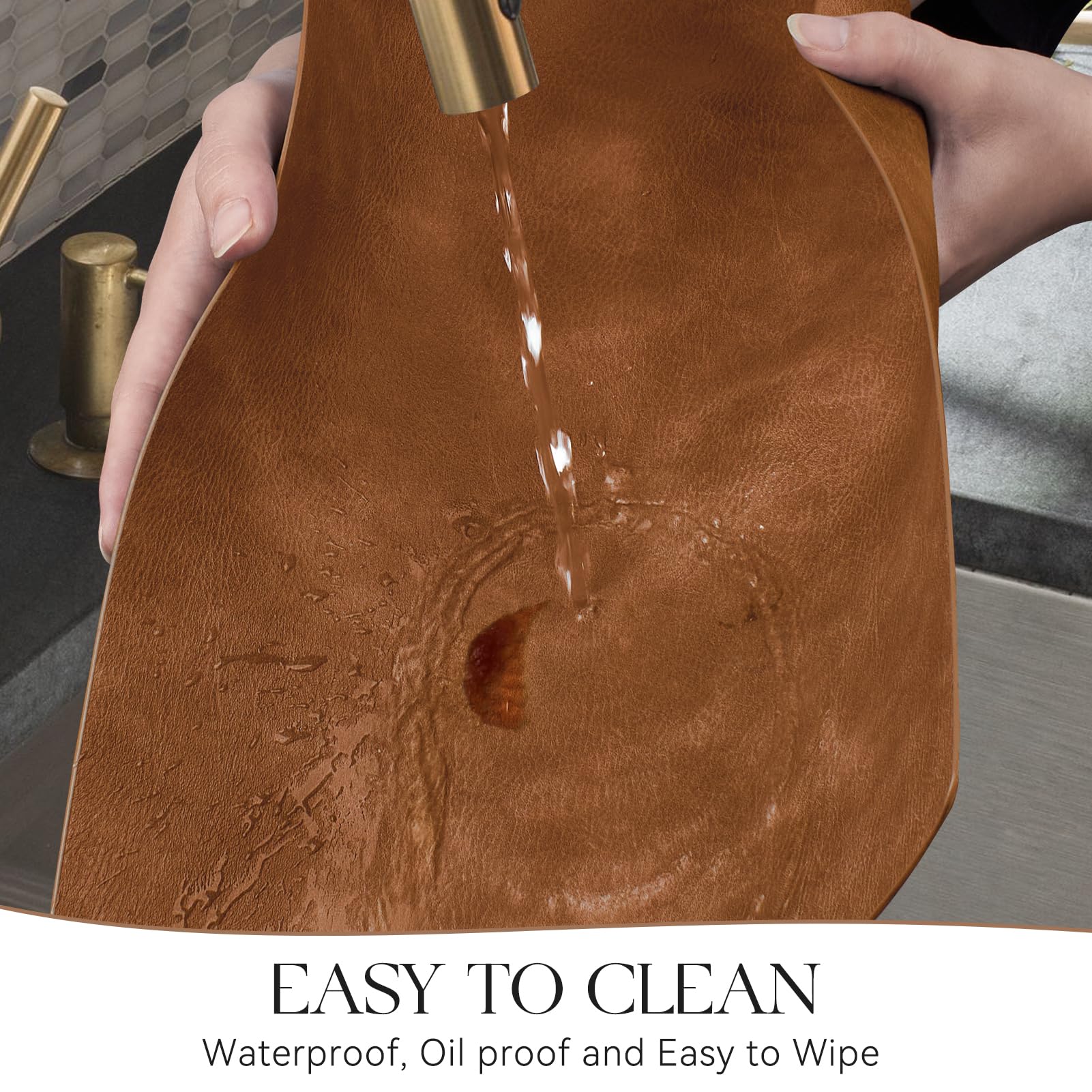 MOSAYT Vinyl Placemats Set of 8-12 X 17 Inch - Faux Leather 100% Waterproof Oil-Proof Wipeable PU Place Mats, Heat Resistant Reversible Table Mats for Kitchen, Dining, Outdoor (Reddish Brown)
